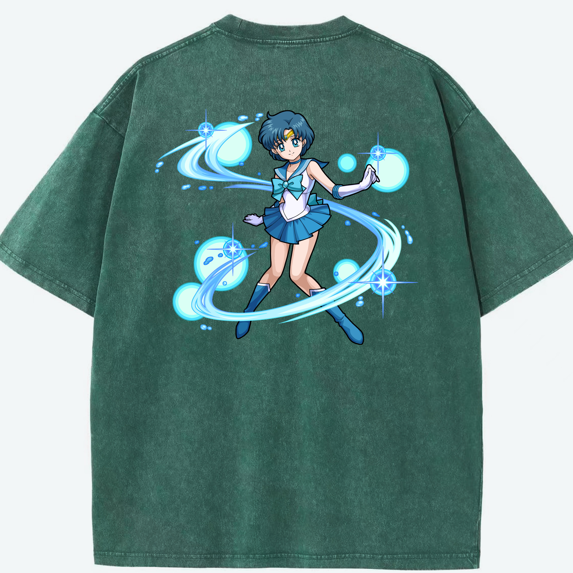 （画像用） 美少女戦士セーラームーン 水野 亜美 みずの あみ Sailor Moon Mizuno Ami 綿100% ヴィンテージ風 半袖Tシャツ（背面プリント）